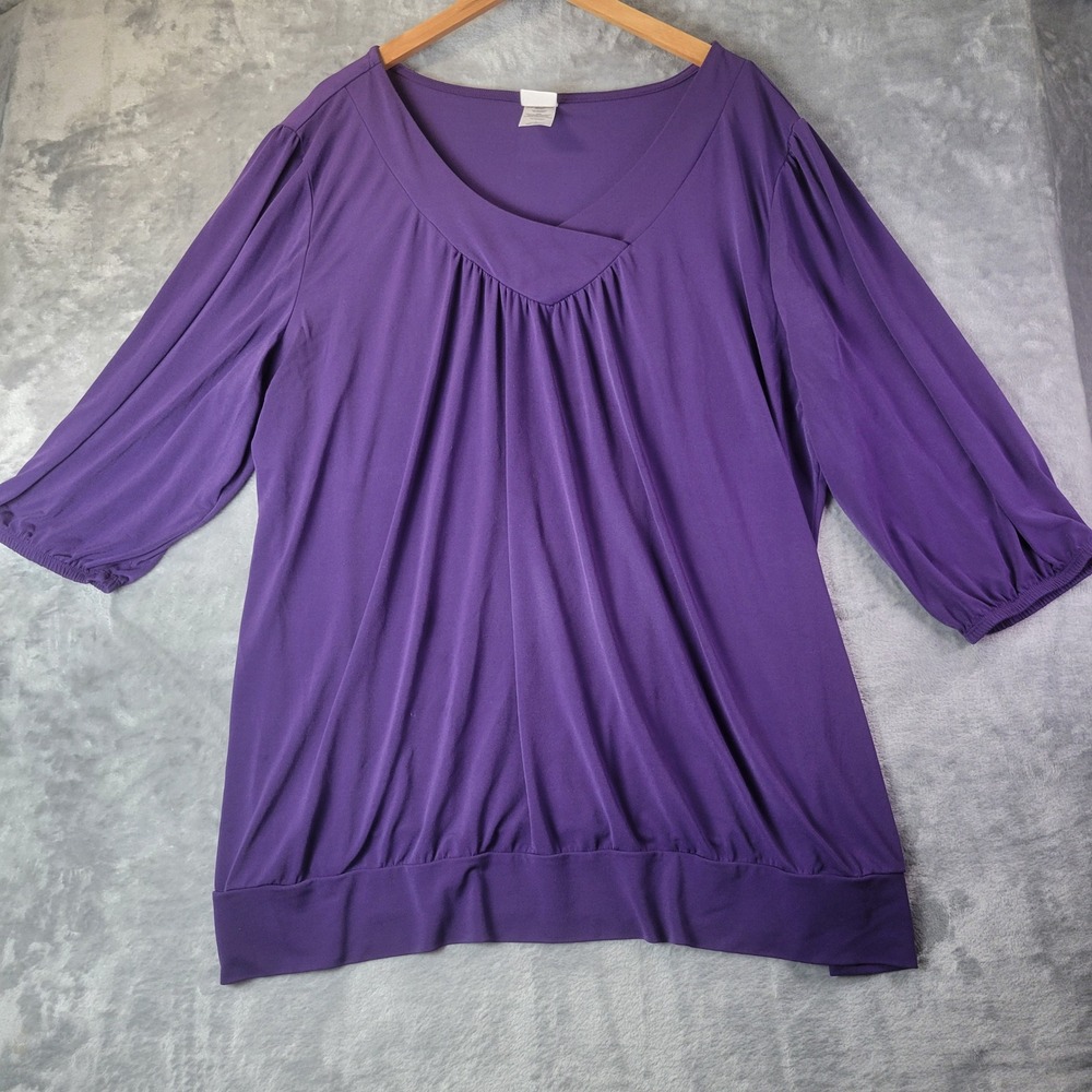 Just‎ My Size Womens 3X Purple Parachute V Neck Stretchy Blouson Top